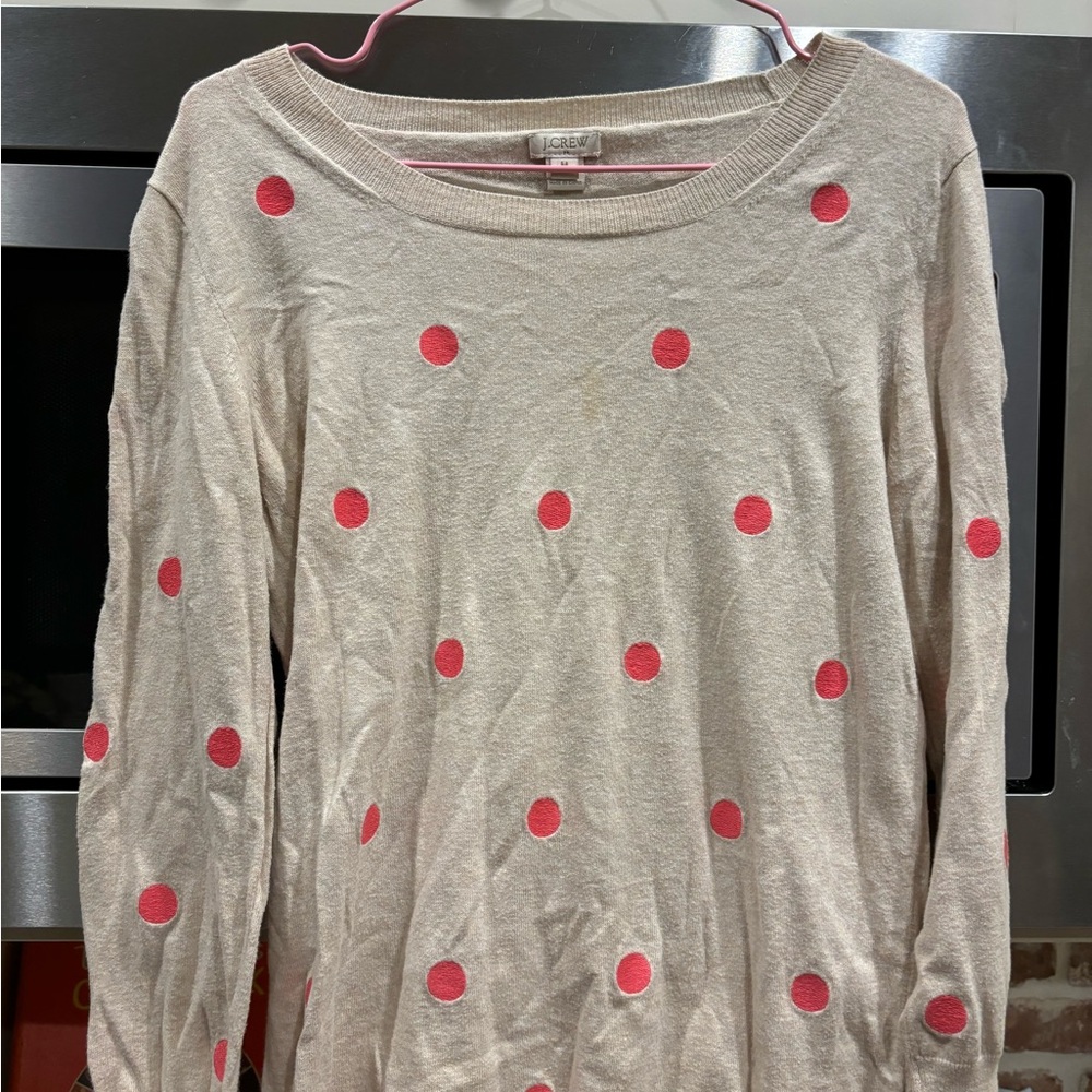 Medium J Crew brown and peach polka dot sweater